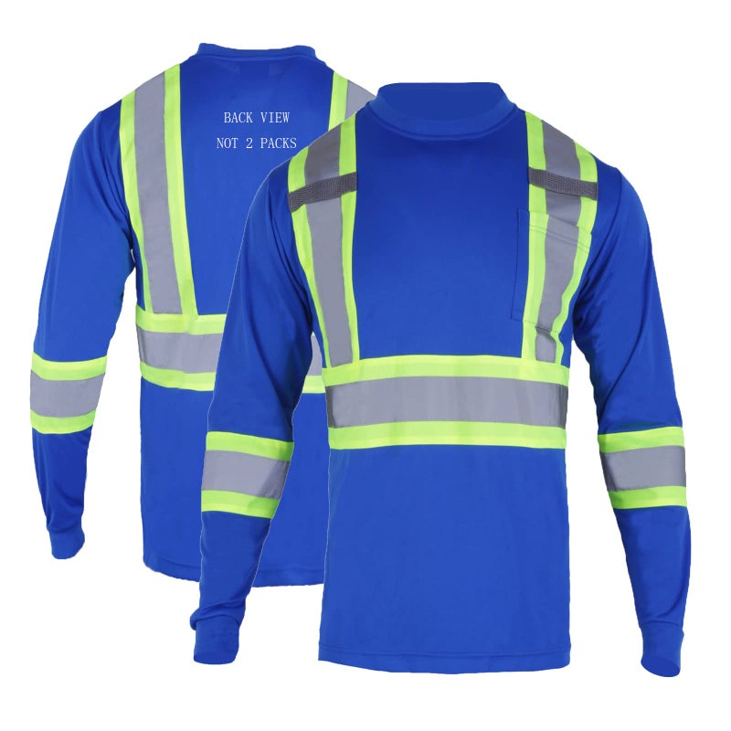 FONIRRA Long Sleeve Safety T Shirt Reflective High Visibility Construction Work Shirts ANSI Class 3 for Men(Blue,2XL) - Image 1